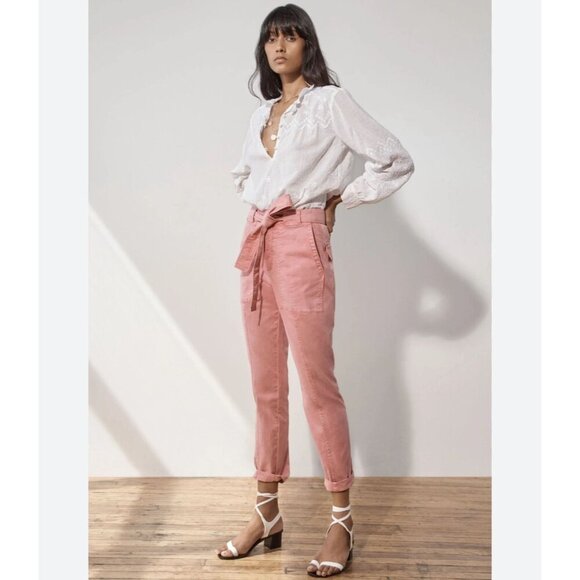 Rebecca Taylor La Vie Patrice Utility Twill Pants 28 Pink Belted Office Preppy - Picture 1 of 9